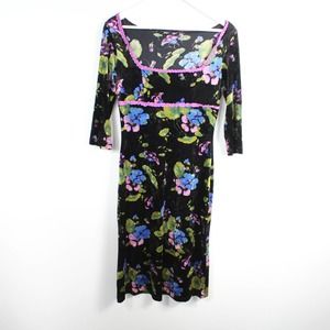 Betsey Johnson Vintage Floral Velvet Square Neck Dress